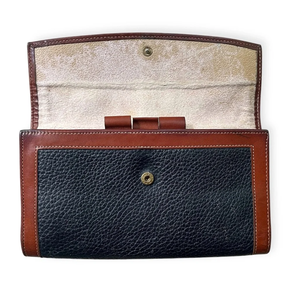 Vintage Dooney & Bourke Black Tan Leather Wallet Checkbook Coin Purse